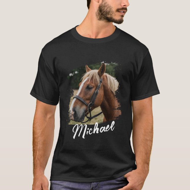 Modernes Personalisiertes Pferd Foto und Text T-Shirt (Vorderseite)