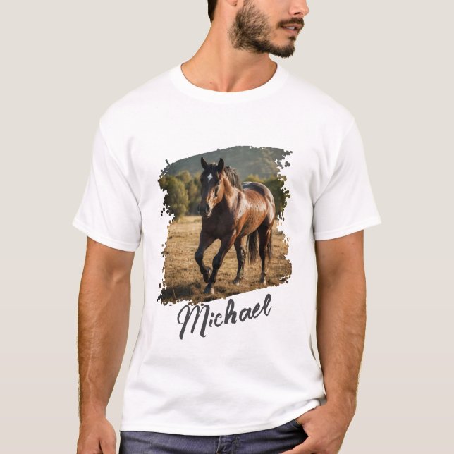 Modernes Personalisiertes Pferd Foto und Text T-Shirt (Vorderseite)