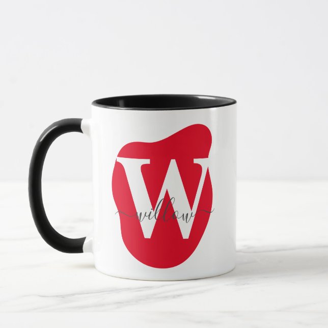 Modernes Personalisiertes Rotes Abstraktes Monogra Tasse (Links)