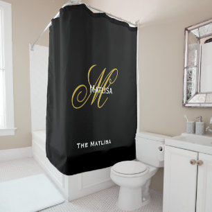 Modernes Personalisiertes Schwarz/Gold Monogramm-S Duschvorhang