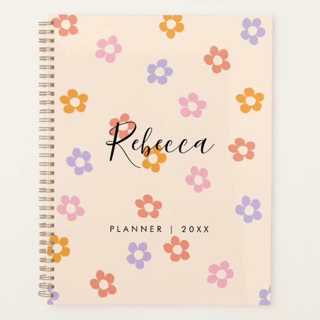 Modernes Personalisiertes Script Monogram Floral 2 Planer (Vorderseite)