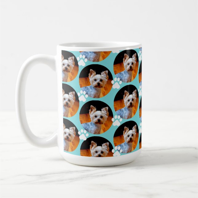 Modernes Pet Foto Druckmuster Türkis Blau  Kaffeetasse (Links)