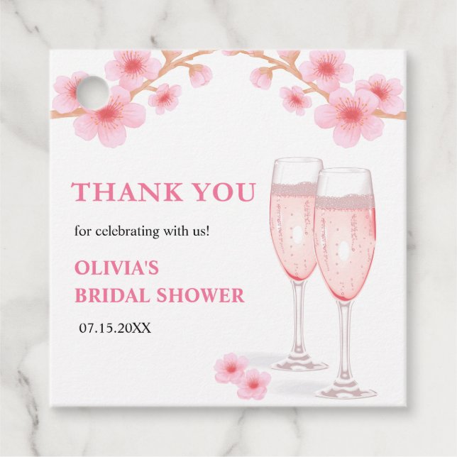 Modernes Petals & Prosecco Brautparty Vielen Dank Geschenkanhänger (Vorderseite)