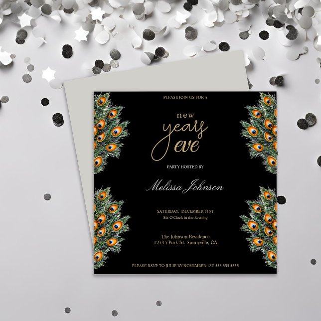 Modernes Pfauenfeathers Silvester-Party Einladung (Von Creator hochgeladen)