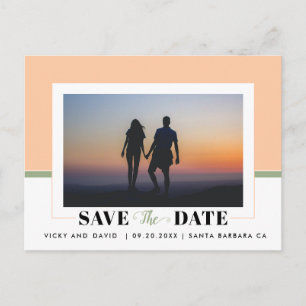 Modernes pfirsichgrünes Save the Date Foto Postkarte