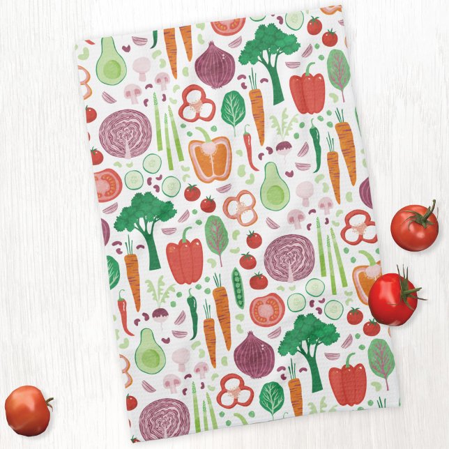 Modernes Pflanzenmuster Geschirrtuch (Fun modern vegetable pattern kitchen tea towel)