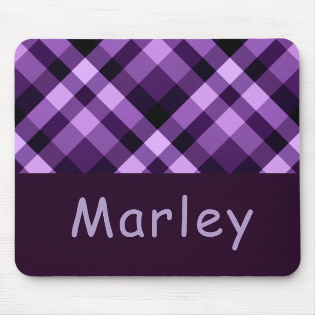 Modernes Pflaumenmuster mit Lila Karierter Monogra Mousepad (Vorne)