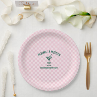 Modernes Pickleball- & Prosecco-Junggesellinnen-Wo Pappteller