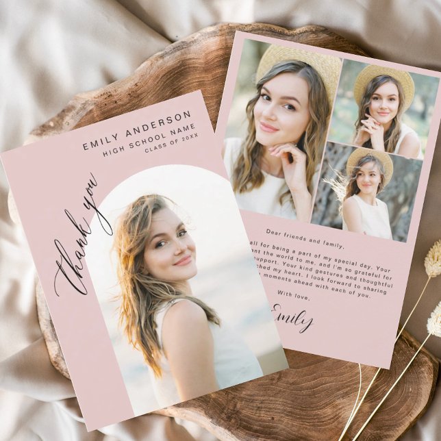 Modernes Pink Arch Graduate Einfaches Foto Vielen  Dankeskarte (Von Creator hochgeladen)