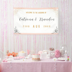 Modernes Pink & Black Gold Dots Hochzeitsbanner Banner