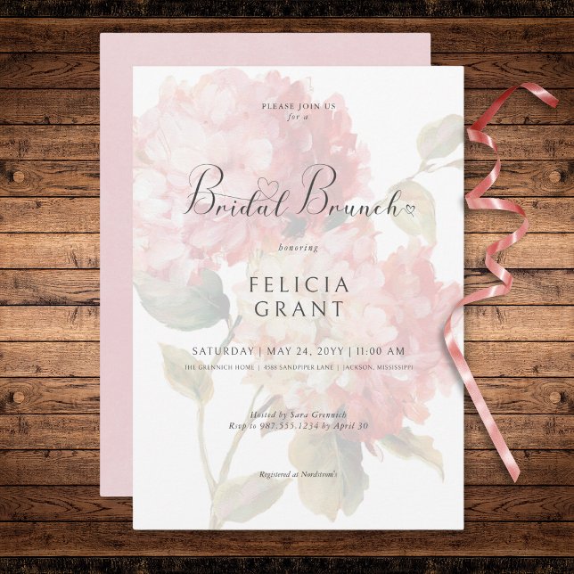 Modernes Pink Blush Hydrangea Bridal Brunch Einladung (Modern Pink Blush Hydrangea Bridal Brunch Invitation)
