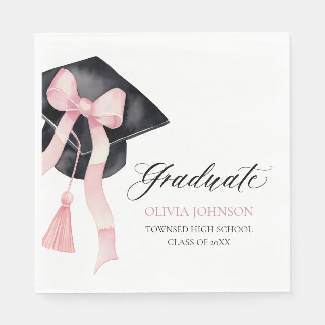 Modernes Pink Bow Coquette Graduate Cap Graduate Serviette (Vorderseite)