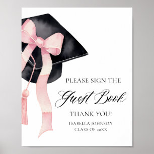 Modernes Pink Bow Graduation Party Guest Book Sign Poster