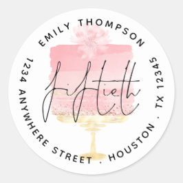 Modernes Pink Cake Script 50th Name Rücksendeadres Runder Aufkleber