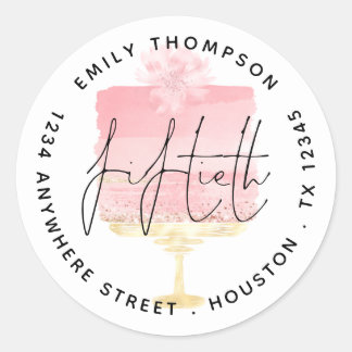 Modernes Pink Cake Script 50th Name Rücksendeadres Runder Aufkleber