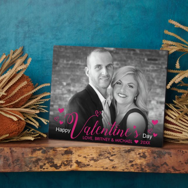 Modernes Pink Chic Script Herz für Schwarz-weißes  Fotoplatte (Seite)