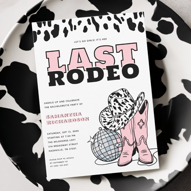 Modernes Pink Cowgirl Letztes Rodeo Junggeselinnen Einladung (Modern Pink Cowgirl Last Rodeo Bachelorette Party Invitation)
