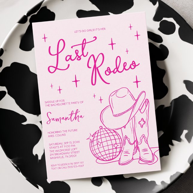 Modernes Pink Cowgirl Letztes Rodeo Junggeselinnen Einladung (Modern Pink Cowgirl Last Rodeo Bachelorette Party Invitation)