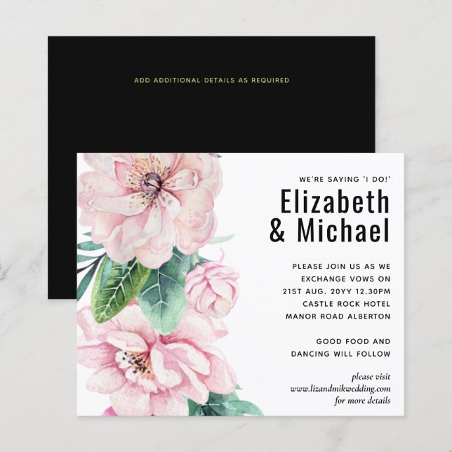 Modernes Pink Floral Black Wedding Budget (Vorne/Hinten)