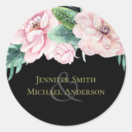 Modernes Pink Floral Black Wedding Budget Runder Aufkleber