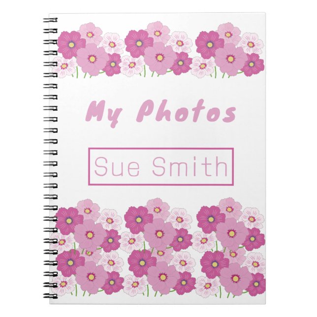Modernes Pink Floral Spiral Foto Notebook Notizblock (Vorderseite)