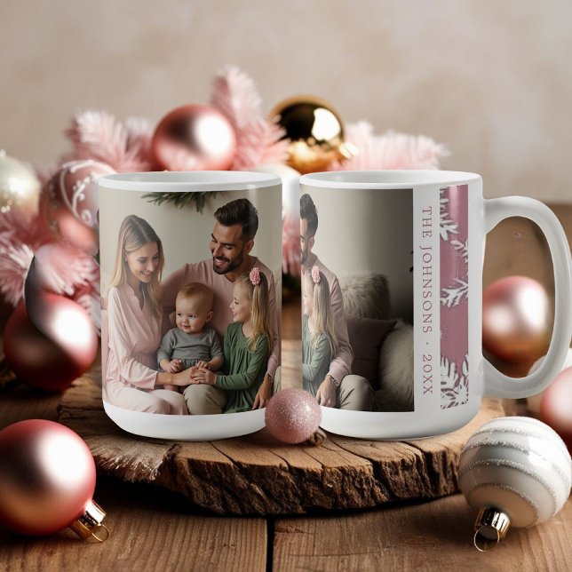 Modernes Pink-Foto-Schneeflocken Kaffeetasse (Modern Pink photo Snowflakes pattern Coffee Mug)