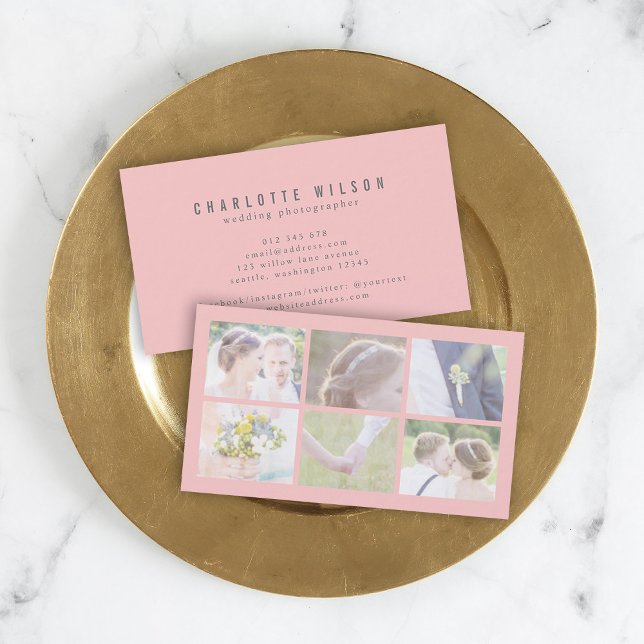 Modernes Pink-Fotograf-Mehrfach-Foto Visitenkarte (Von Creator hochgeladen)