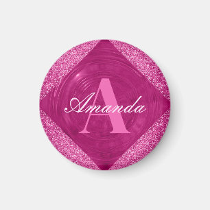 Modernes Pink-Glitzer Girly Monogram Magnet