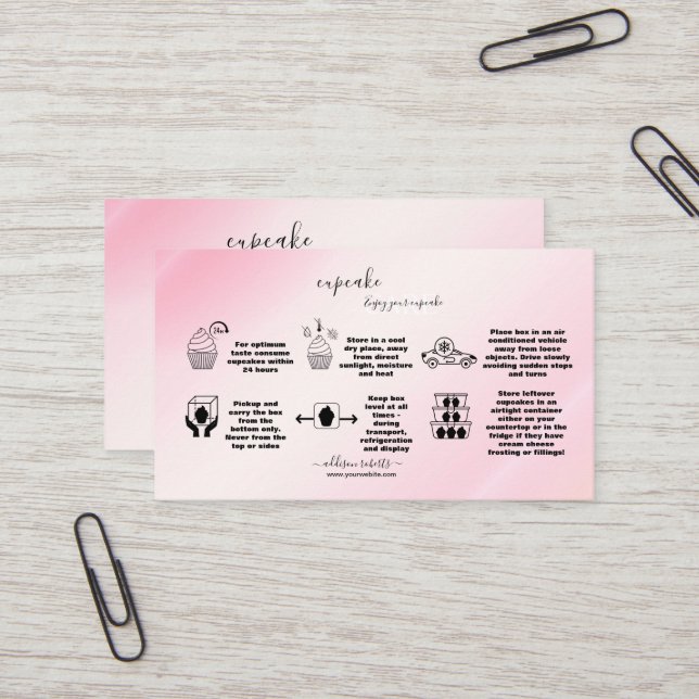 Modernes Pink Gold Aquarell Cupcake Care Business Visitenkarte (Vorderseite/Rückseite Beispiel)