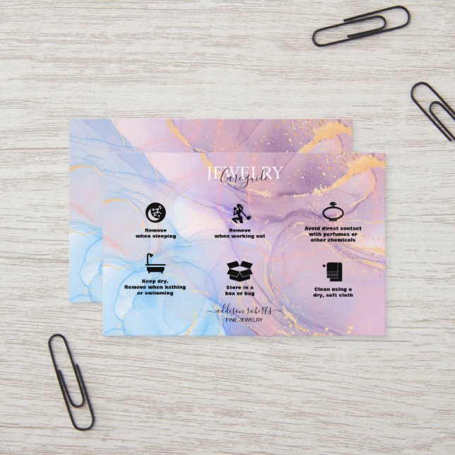 Modernes Pink Gold Aquarell Juweliergeschäft Visitenkarte (Vorderseite/Rückseite Beispiel)