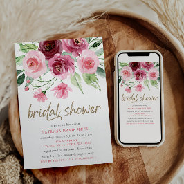 Modernes Pink Gold Burgund Brautparty Einladung