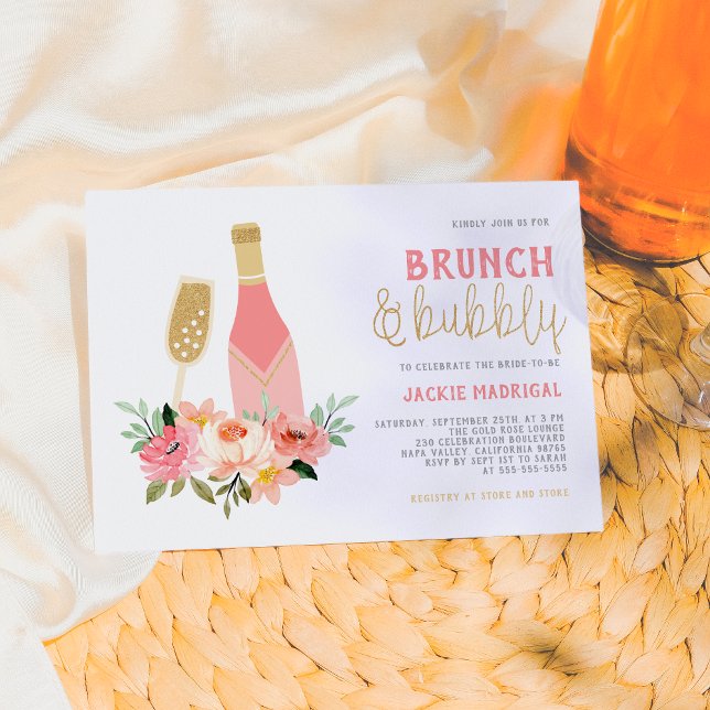 Modernes Pink & Gold Glitzer Bridal Brunch & Bubbl Einladung (Von Creator hochgeladen)