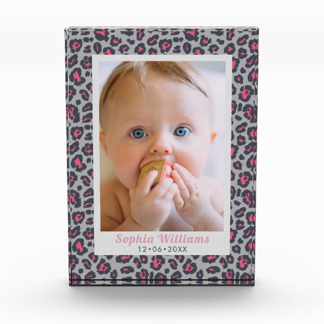 Modernes Pink Grey Leopard Print Baby Foto