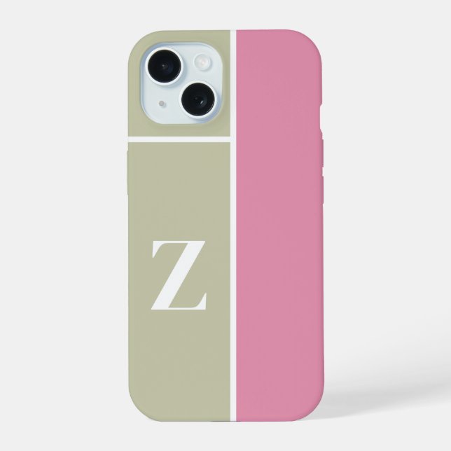Modernes Pink Grün Monogramm iPhone 15 Hülle (Rückseite)