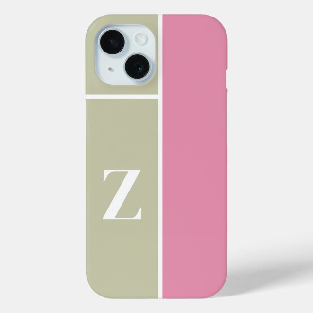 Modernes PInk-grünes Monogramm Case-Mate iPhone Hülle (Rückseite)