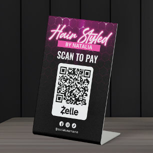 Modernes Pink-Haarstudio Zelle-Scan zum Bezahlen Q Sockelschild