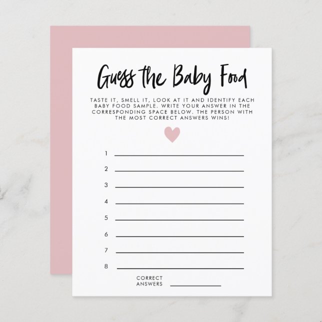 Modernes Pink Heart Guess The Baby Food Dusche Spi (Vorne/Hinten)