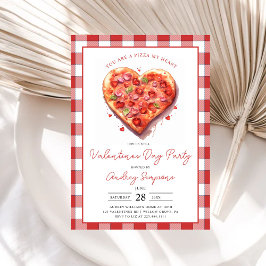Modernes Pink Heart Pizza Kariert Valentines Party Einladung