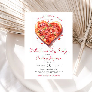 Modernes Pink Heart Pizza Valentines Party Einladung
