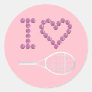 Modernes Pink I Liebe Tennis Runder Aufkleber
