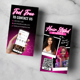Modernes Pink Neon Hair Stylist Instagram Foto Visitenkarte
