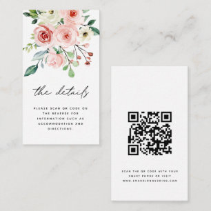 Modernes Pink Peach Florals QR Code Hochzeitsdetai Begleitkarte