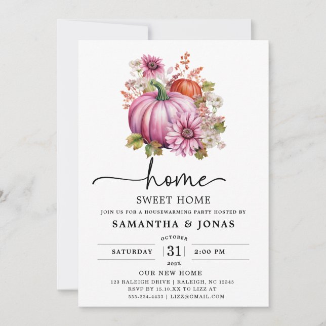 Modernes Pink Pumpkin Fall Housewarming Party Einladung (Vorderseite)