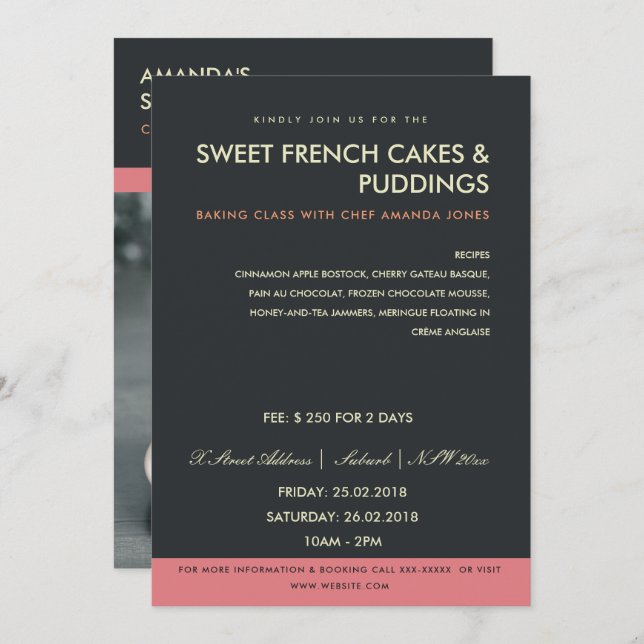 MODERNES PINK-SCHWARZES FOTO-WORKSHOP EINLADEN VOR EINLADUNG (Vorne/Hinten)