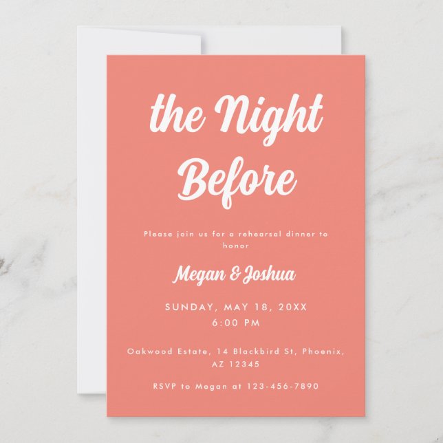 Modernes Pink "The Night Before" Probe Dinner Einladung (Vorderseite)