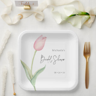Modernes Pink Tulip Solo Brautparty Luncheon Pappteller