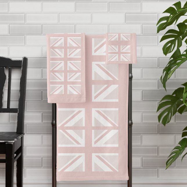 Modernes Pink UK Union Jack Flag Muster Badhandtuch Set (A fun take on the UK flag. Long live bubble baths and bath towels)