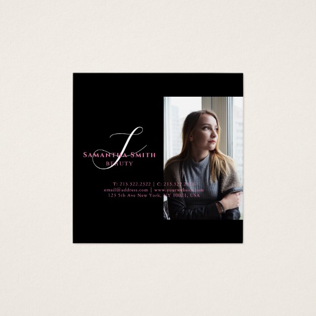 Modernes Pink und Back 4 Foto Script Monogram (Vorderseite)