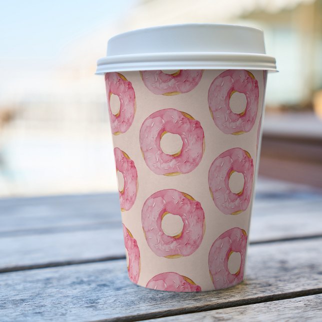 Modernes Pink Watercolor Donuts Muster Pappbecher (Von Creator hochgeladen)