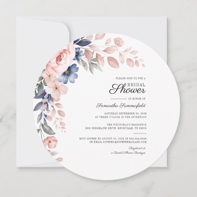 Modernes pinkfarbenes, florales Brautparty Einladung (Vorderseite)